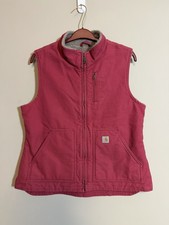 Women's Size L 12-14 Carhartt Pink Sherpa Lined Mock Neck Vest WV001 624 C569