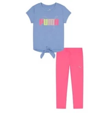 Puma Toddler Girl's 18M 2-piece Active Set Shirt Top and Legging Blue Pink 18M