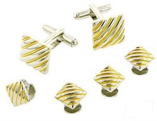 Two Tone Diagonal Tuxedo Cufflinks and Studs
