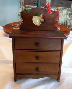 Antique Vintage Walnut Miniature Doll Toy Wood Wooden Chest Of