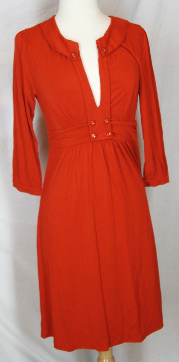 Ella Moss jersey dress S orange rust v-neck faux wrap