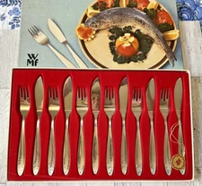 WMF Edelstahl Besteck Fischbesteck 12 teilig für 6 Personen in OVP 70er Jahre