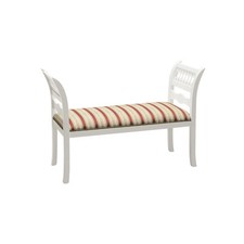 DIVANETTO PANCA, IN LEGNO BIANCO, SEDUTA STOFFA RIGHE ROSSO