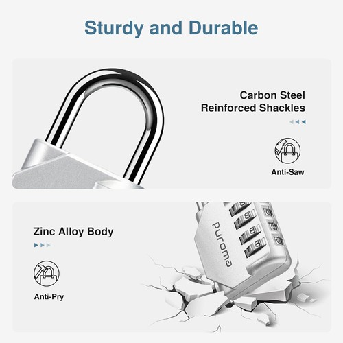2 - pack 4 - digit waterproof padlocks in silver & black for various uses - Picture 4 of 7