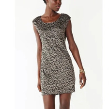 NEW Nine West Women’s Cheetah Print Scoopneck Dolman Shoulder Sheath Dress XL