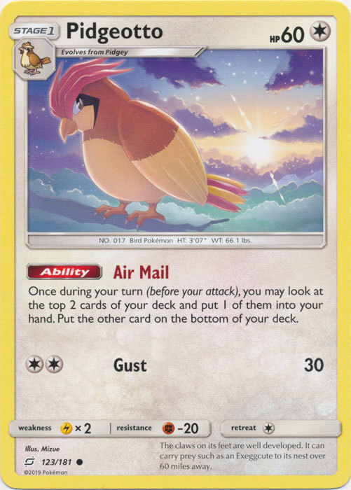 Pidgeotto - 123/181 - Common NM, English Pokemon Sun & Moon - Team Up