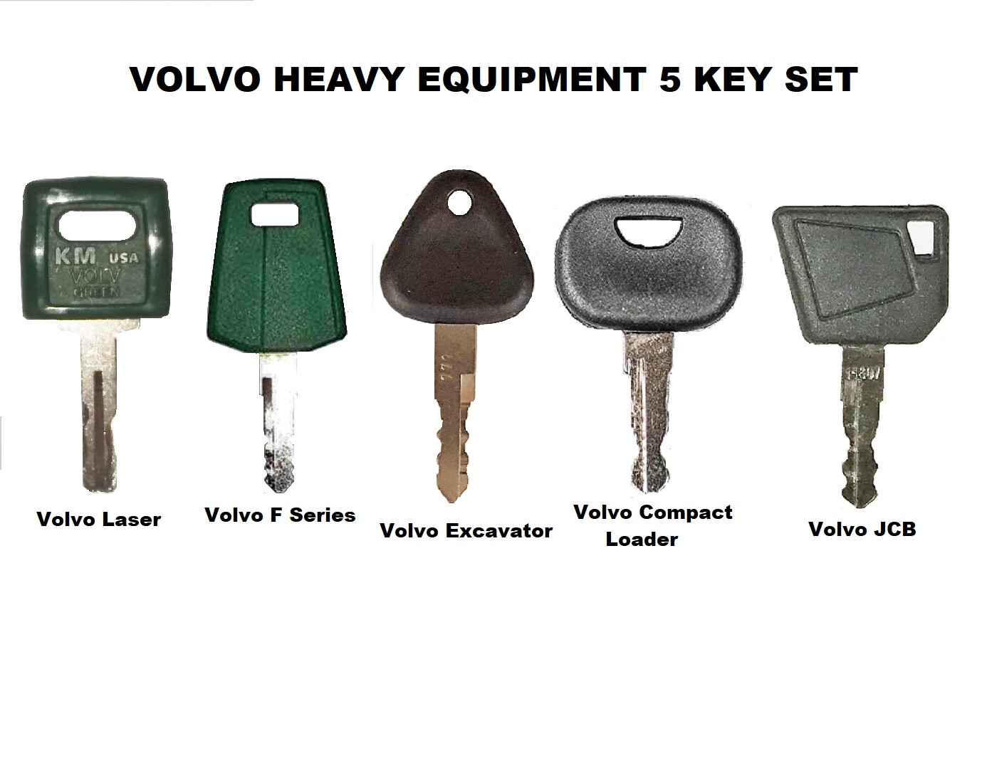 5 Volvo Heavy Equipment Ignition Key Set w/ Laser Cut Key Excavator