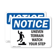 (2 Pack) Uneven Terrain Watch Your Step OSHA Notice Sign Decal Metal Plastic