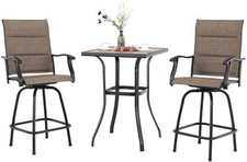 3 Piece Bar Set Outdoor Patio Table Chair Set Swivel Counter Height Barstool