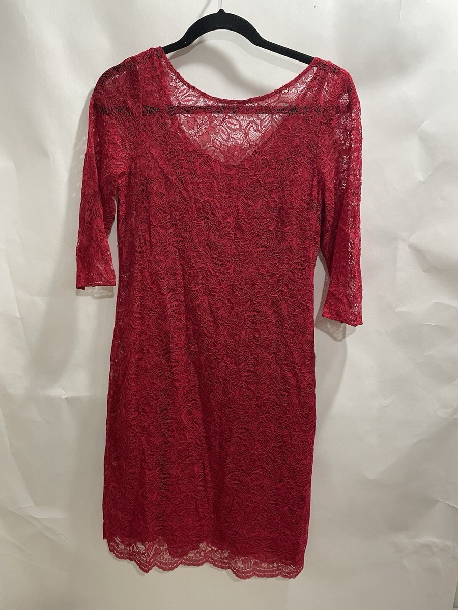 rickie freeman teri jon Red Lace 3/4 Sleeve Dress Size 4 Midi | eBay