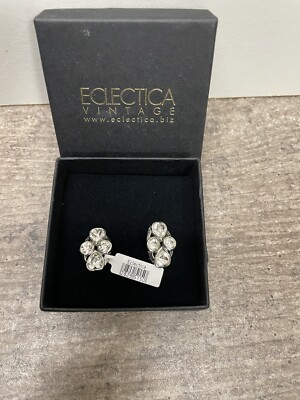 Eclectica Vintage Swarovski Kristall Oval Form Clip-On Ohrstecker, Silber