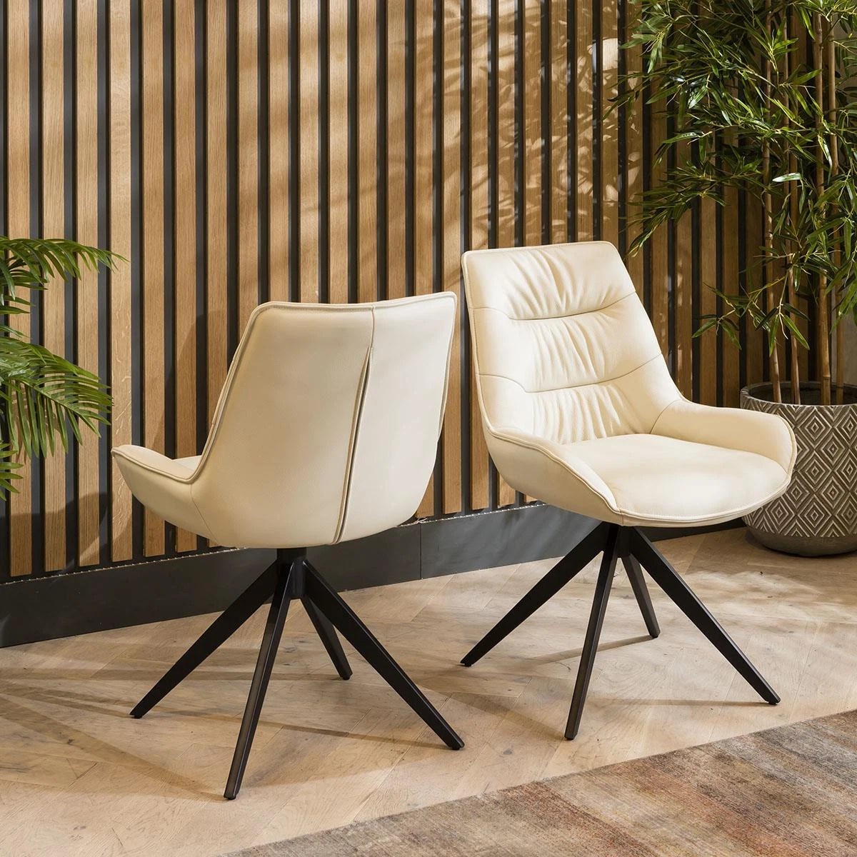 Pair of Nora Real Leather Dining Chairs Cream eBay