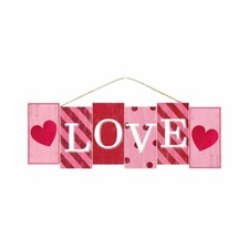 Love Block Sign, White Lettering, Plaque, Pink/Red/White, 14"L x 4.75H, Paper Bo