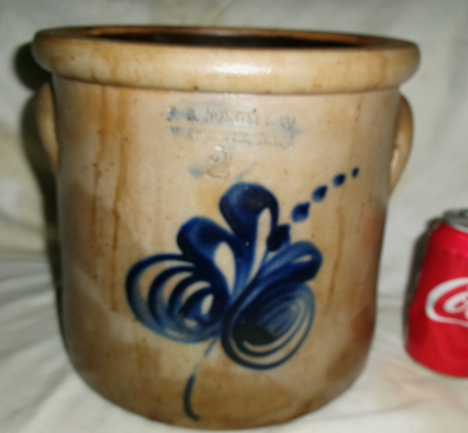 MINT ANTIQUE PRIMITIVE F.B. NORTON & CO. WORCESTER MA ART STONEWARE FLORAL CROCK