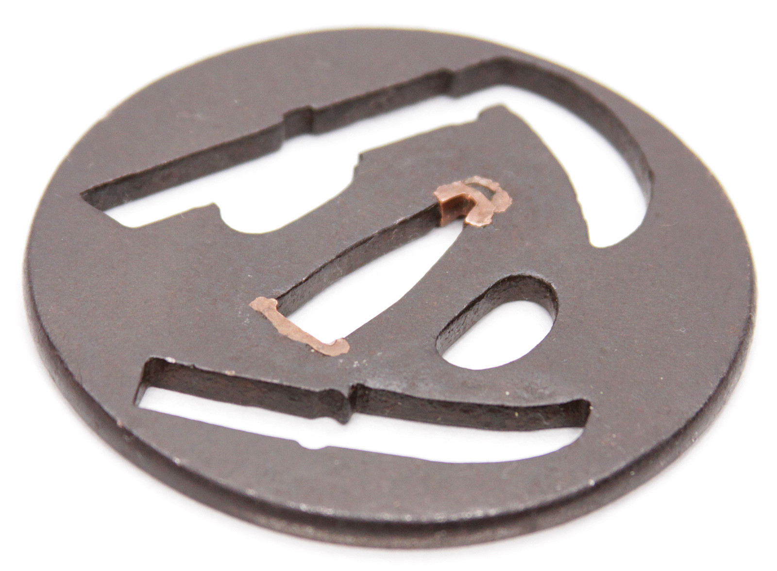 Antique Japanese Tsuba Iron Pierced Signed Sickle Billhook Kama Nata Edo Katana