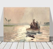 WINSLOW HOMER - Bass Fishing Florida - CANVAS ART PRINT POSTER - Boat - 36x24"