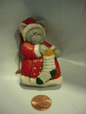 CHRISTMAS TREE ORNAMENT HOLIDAY DECOR GRAY MOUSE STOCKING SANTA HAT 3"