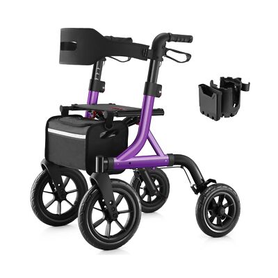 Walkers for Seniors, Rollator Walker with Seat, 12'' Big Rubber Wheels All Ter...