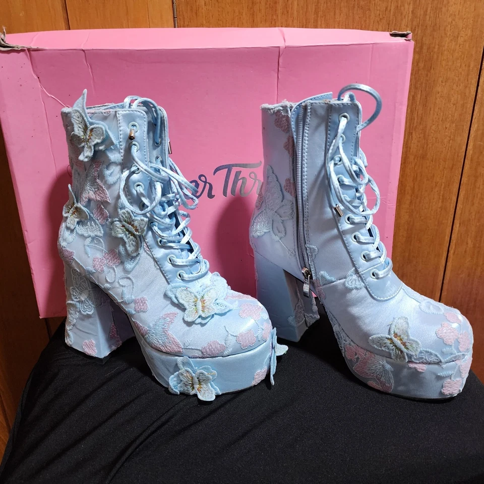 Blue and Purple Butterfly Platform Boots - Image 2 of 4