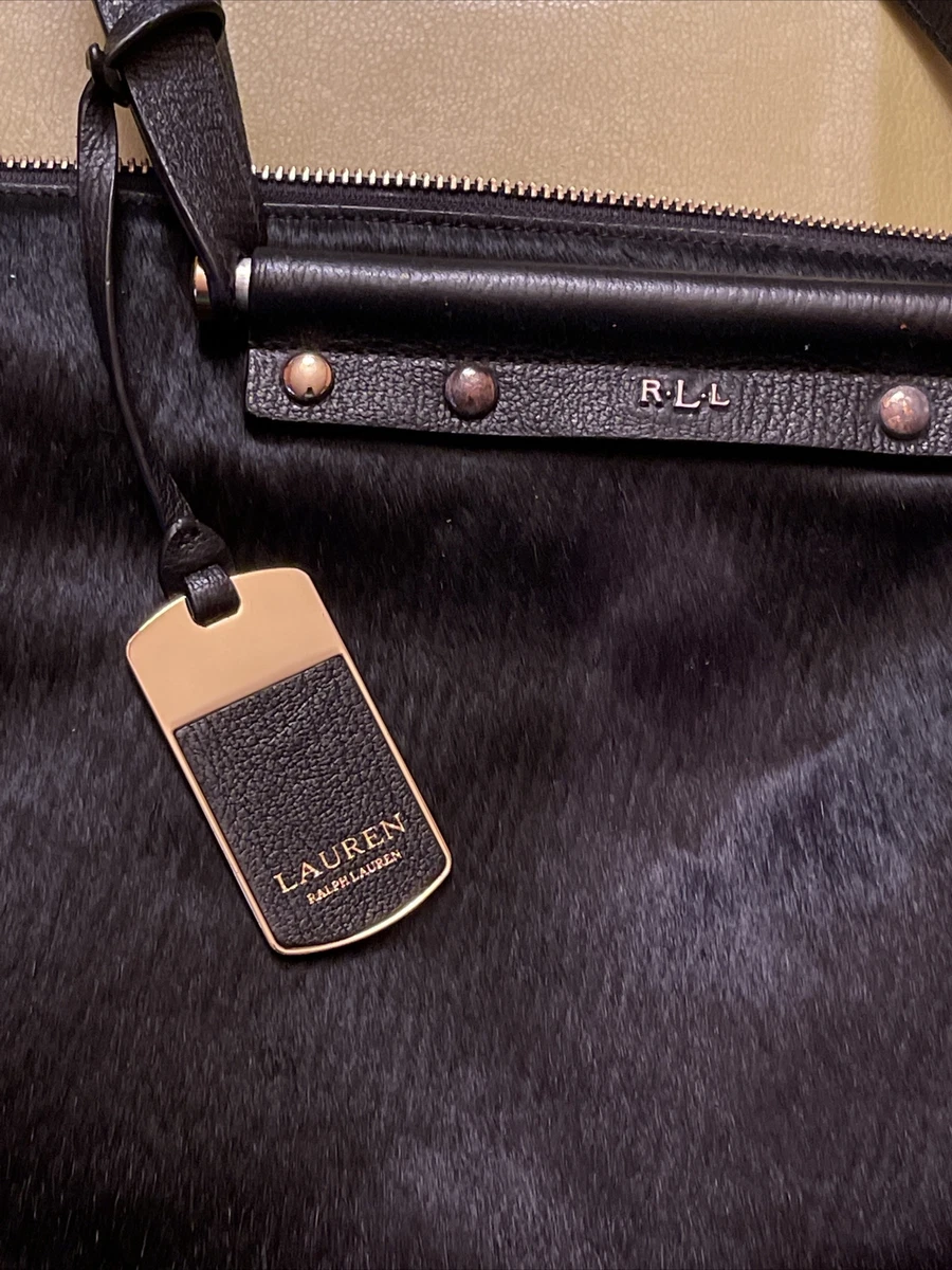 Ralph Lauren 1967 Edition Black Bag Real Fur Calf Hair Studded Large Tote Purse