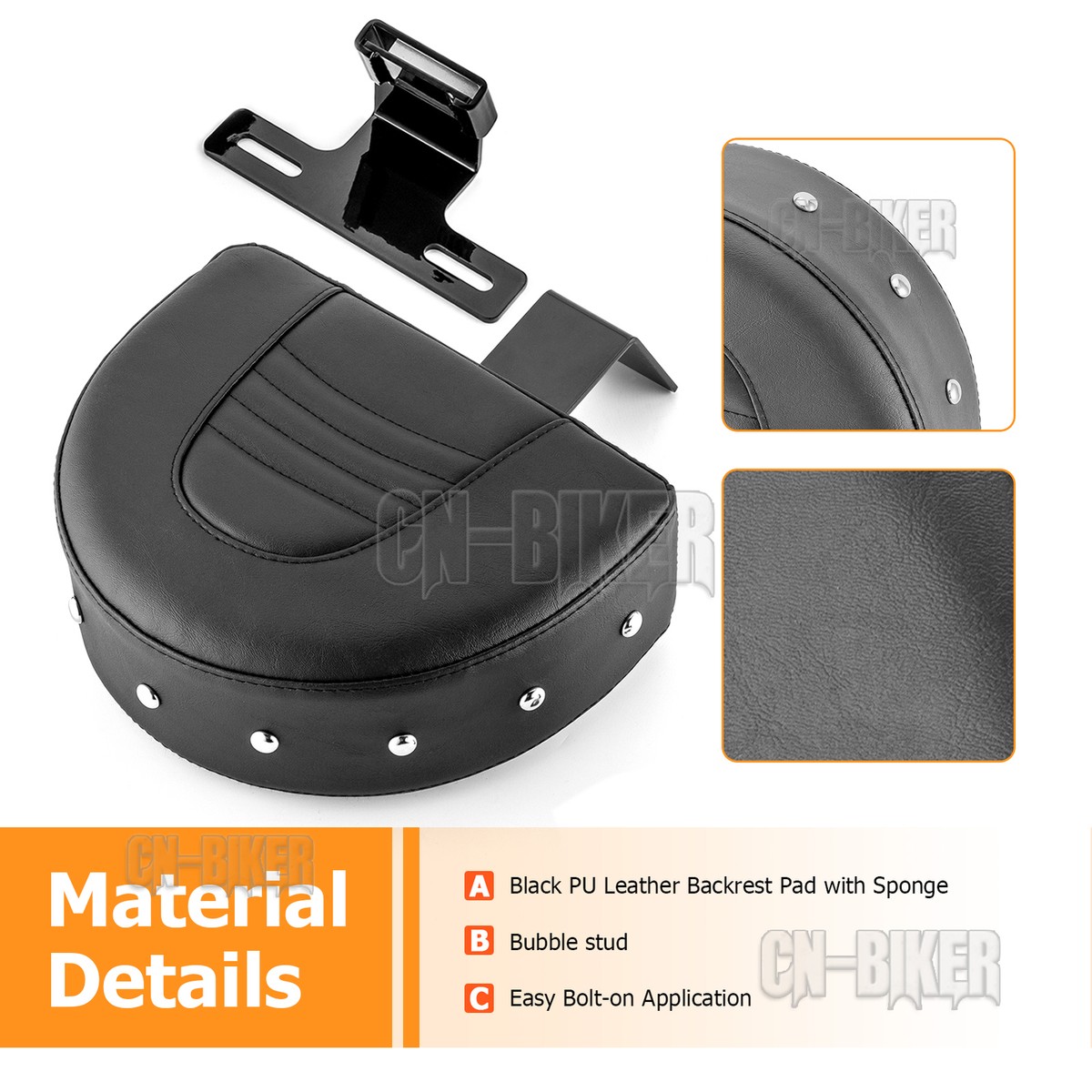 Black With Bubble Stud Driver Rider Backrest For 93-06