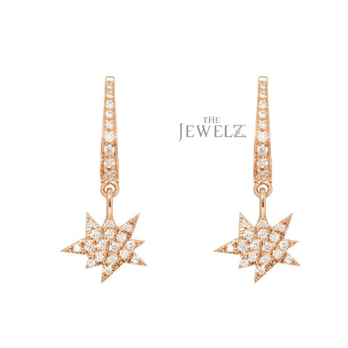 14K Gold 0.26 CT VS/F-G Diamond Drop Starburst Hoop Earrings - The Jewelz - Picture 5 of 5