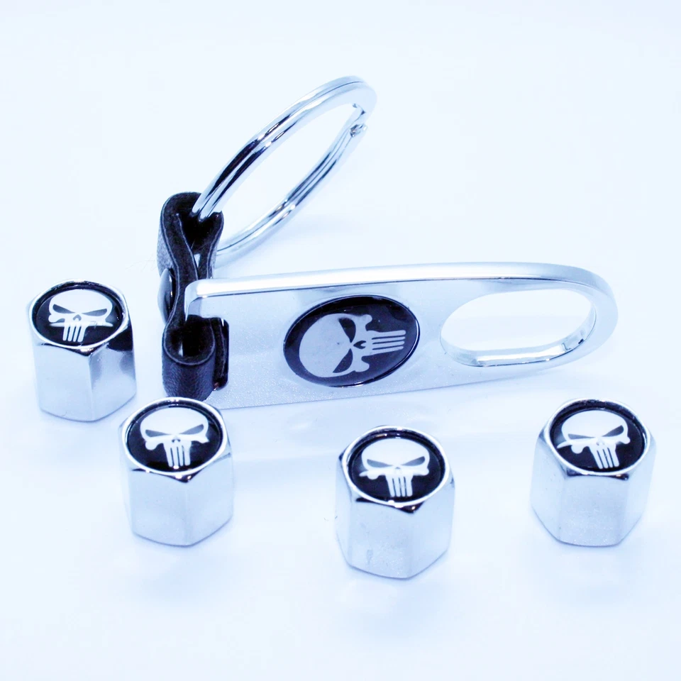 LED-MAFIA Ventilkappen Schlüsselanhänger Punisher Totenkopf Ventil chrom schwarz Radkappen