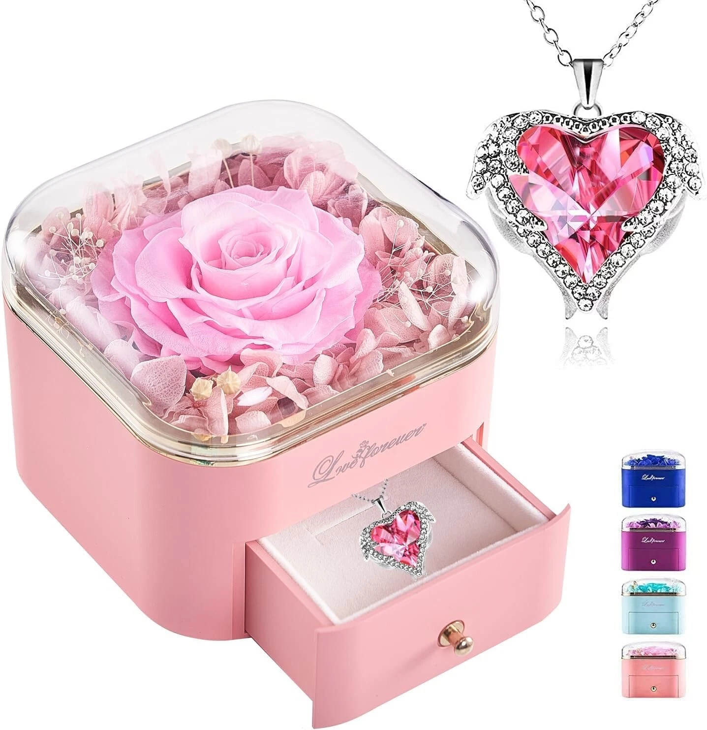 Rosa Eterna Con Collana Placcata In Oro Bianco Regalo Per San Valentino Donna