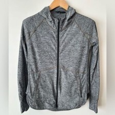 ATHLETA Long Sleeve Ruched Heathered Gray Full Zip Jacket Zipper Pockets Small