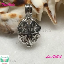 4-leaf Clover - 925 Sterling Silver - Pearl Cage Pendant - Hold 6-9mm
