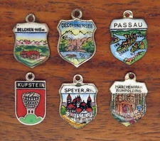 Vintage silver GERMANY AUSTRIA SWITZERLAND SOUVENIR ENAMEL TRAVEL SHIELD charm