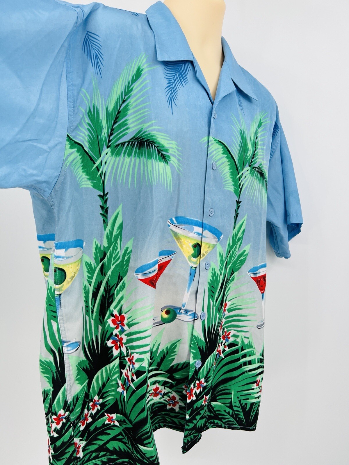 Sun &amp; Moon Martini Glasses &amp; Palm Trees Print Blue Ha… - Gem