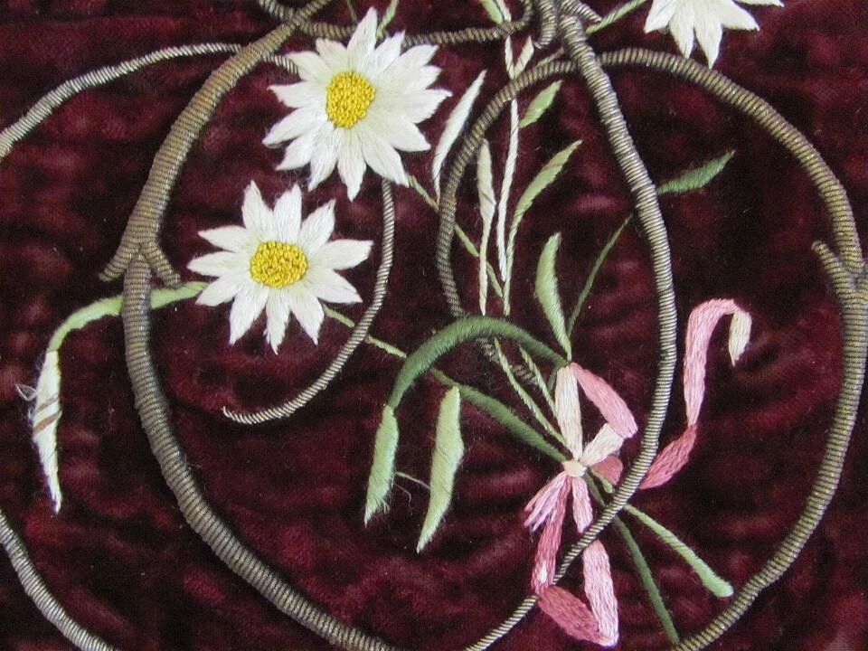 19C. ANTIQUE HAND EMBROIDERY VELVET WITH GOLD TINSEL MONOGRAM - Image 3 of 4