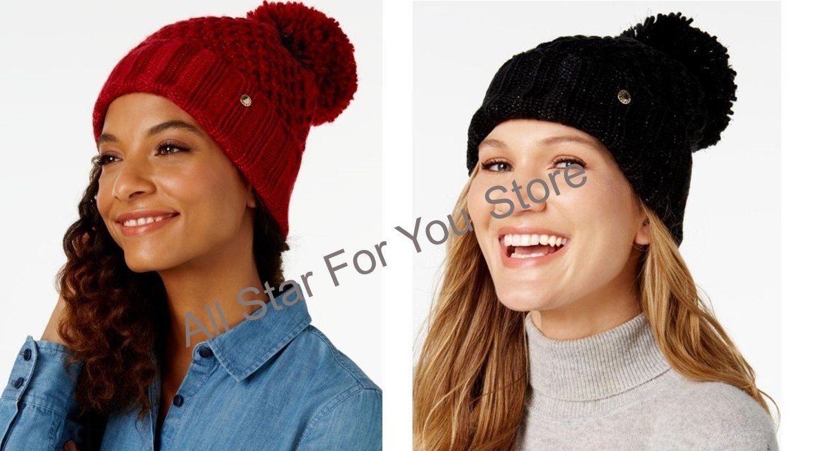 BCBGeneration Women's Hat Tucked Stitch Pom Beanie Hat ONE SIZE