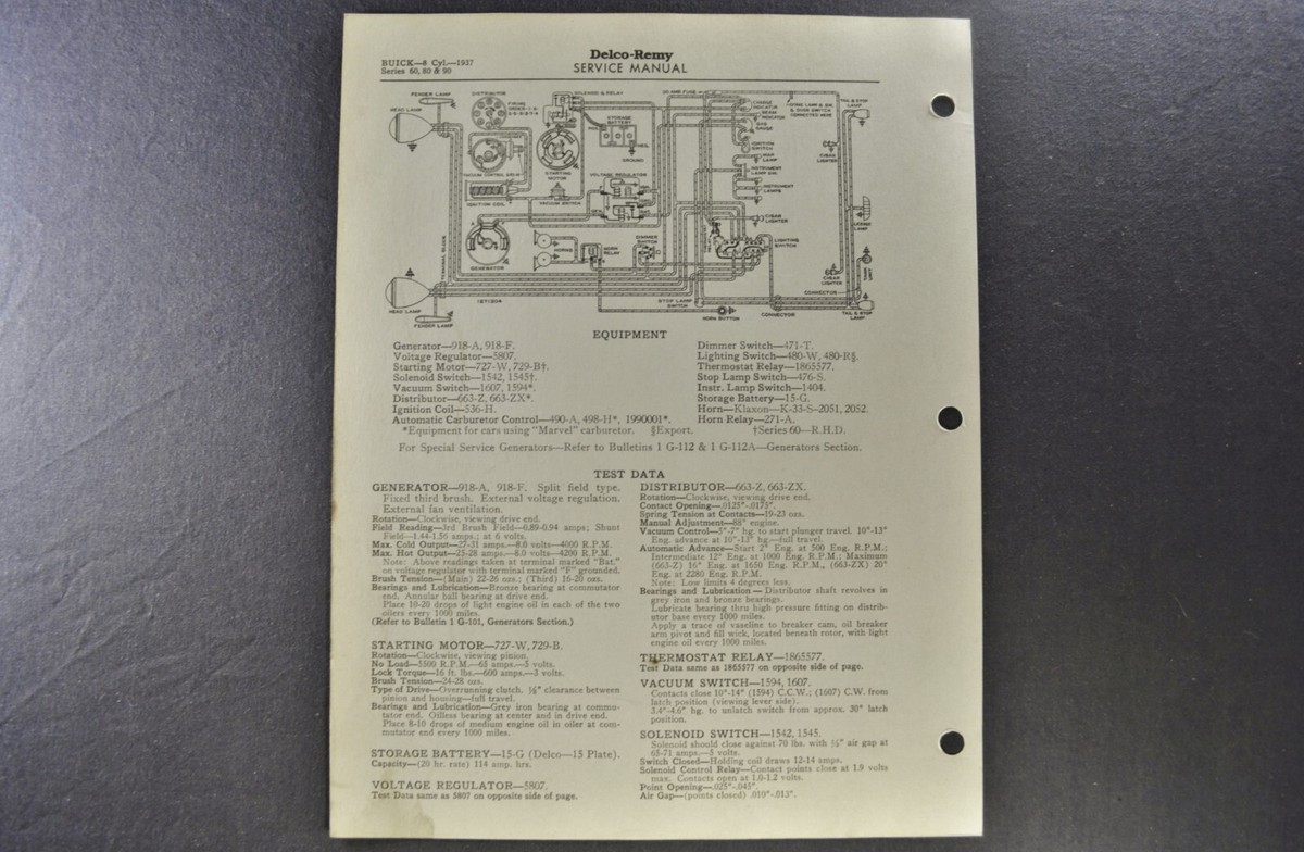 K  1937 Buick Wiring Diagram Sheet Special Roadmaster Limited