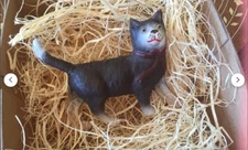 New Dresden Paper Black n White Cat w Red Bow Christmas Ornament Tree Decoration