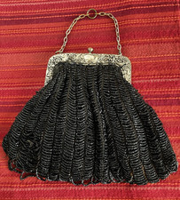 ANTIQUE 1900s Glass Beaded Hand Bag Art Deco Purse Vintage