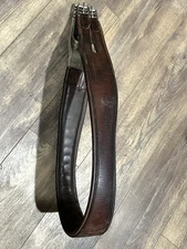 54” Leather English Curved Padded Girth Single Elastic Roller Buckles Brown