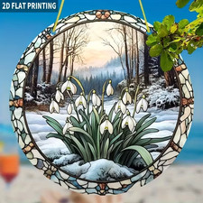 Lovely Snowdrops Winter Forest Scene Suncatcher Stained Glass Effect Decor Gift