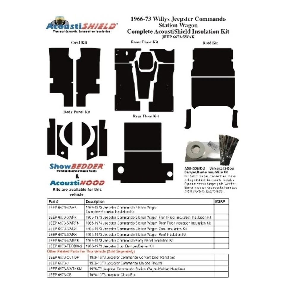 Kit de amortiguador de sonido de aislamiento para Jeep Jeepster/Commando Wagon 1966-73 completo Foto 4 de 4