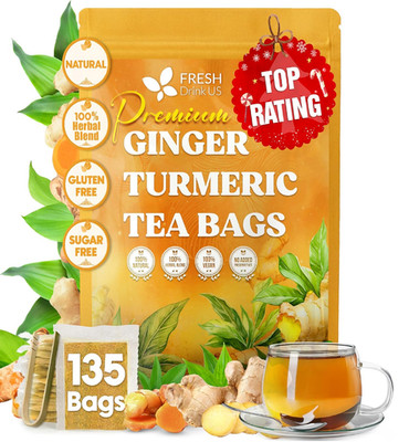 FreshDrinkUS, Premium 135 Ginger Turmeric Tea Bags, 100% Natural Ingredients, Ha