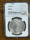 1890 Morgan Silver Dollar $1 NGC MS 61 MS61 Choice Uncirculated Cert #8691878007