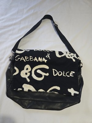 D&G Dolce&Gabbana Black Logo Print Shoulder Bag with Adjustable 