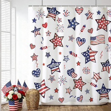 4Th of July Shower Curtain Independence Day America Memorial Day Home Patriotic