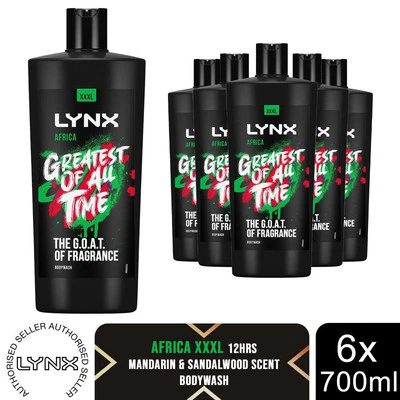 Lynx Africa G.O.A.T Shower Gel up to 12H of Fragrance XXXL Africa 700ml, 6 Pack