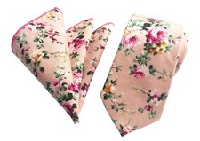 Tie Pocket Square Set Men Skinny Necktie Handkerchief Cotton Floral Wedding