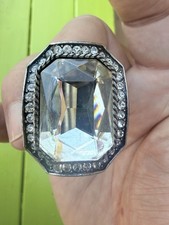 Large Clear Crystal Statement Ring Rhinestone Halo Stretch Band Costume