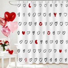 Valentines Love Heart Shower Curtain Set Abstract Bathroom Decor 72x72 Inch