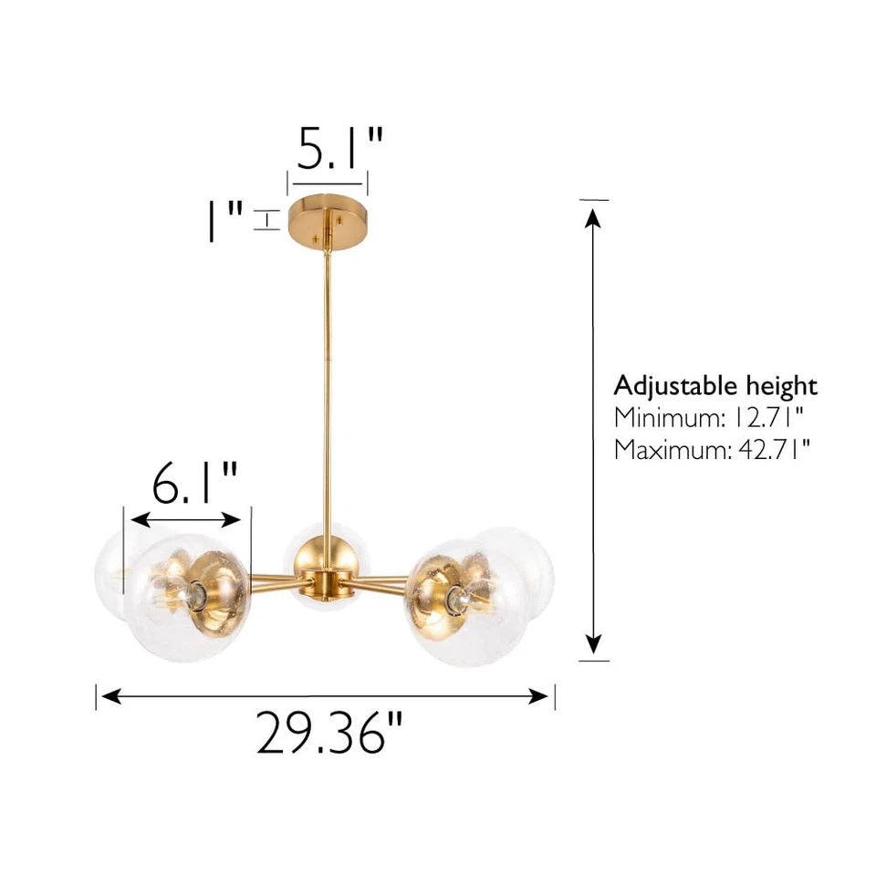 588772-SG Gracelyn Lámpara de araña moderna regulable de 5 luces para interiores con semilla transparente Foto 2 de 4