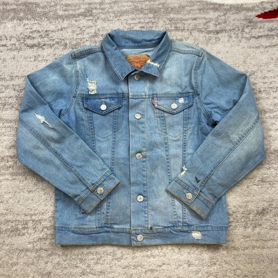 Levis Denim 7747 Jacket Medium Blue Distressed Sleeveless Denim Jean Prep Youth